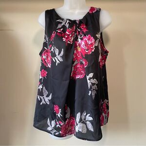 Dana Buchman Floral Blouse, semi-sheer, size XL, red and black large print tank